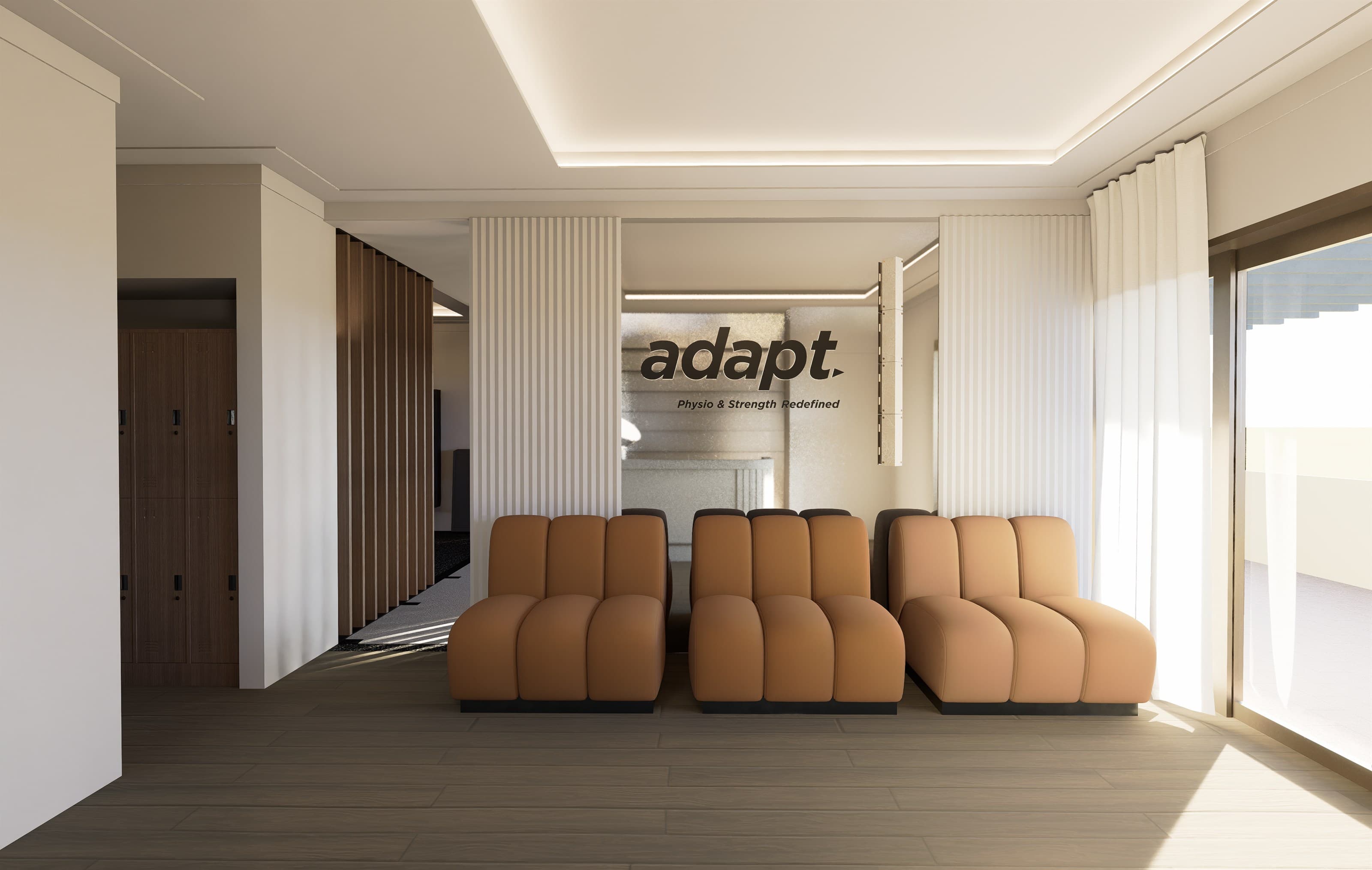 Render of the reception and lounge at Adapt, North Sydney